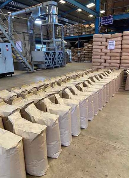 Meri Chai warehouse in Kolkata: tea sacks and the packing line